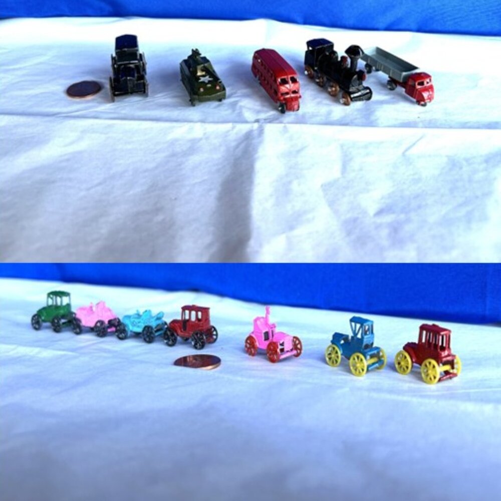2 sets of Tiny Metal Vehicles mid-century vintage, 12 total